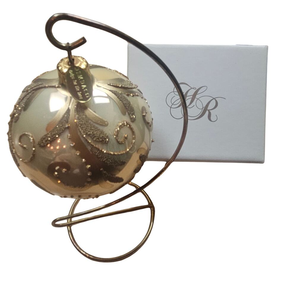 NIB VTG Demdaco Christmas Ornament Holly Ridge Collection Gold Ball Made Poland